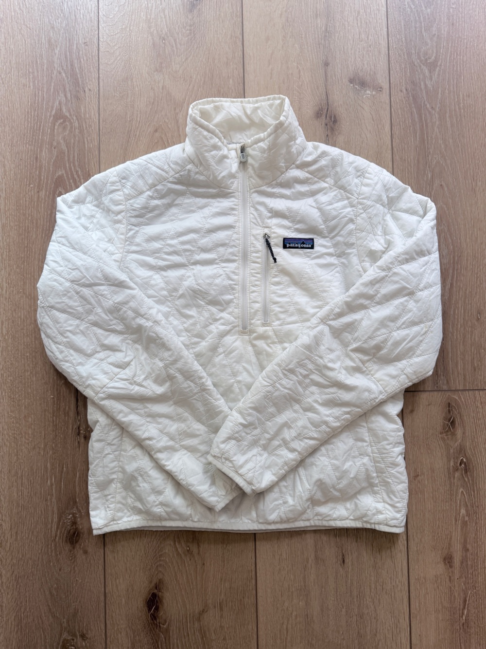 Patagonia Nano Puff Quarter Zip, white, size small